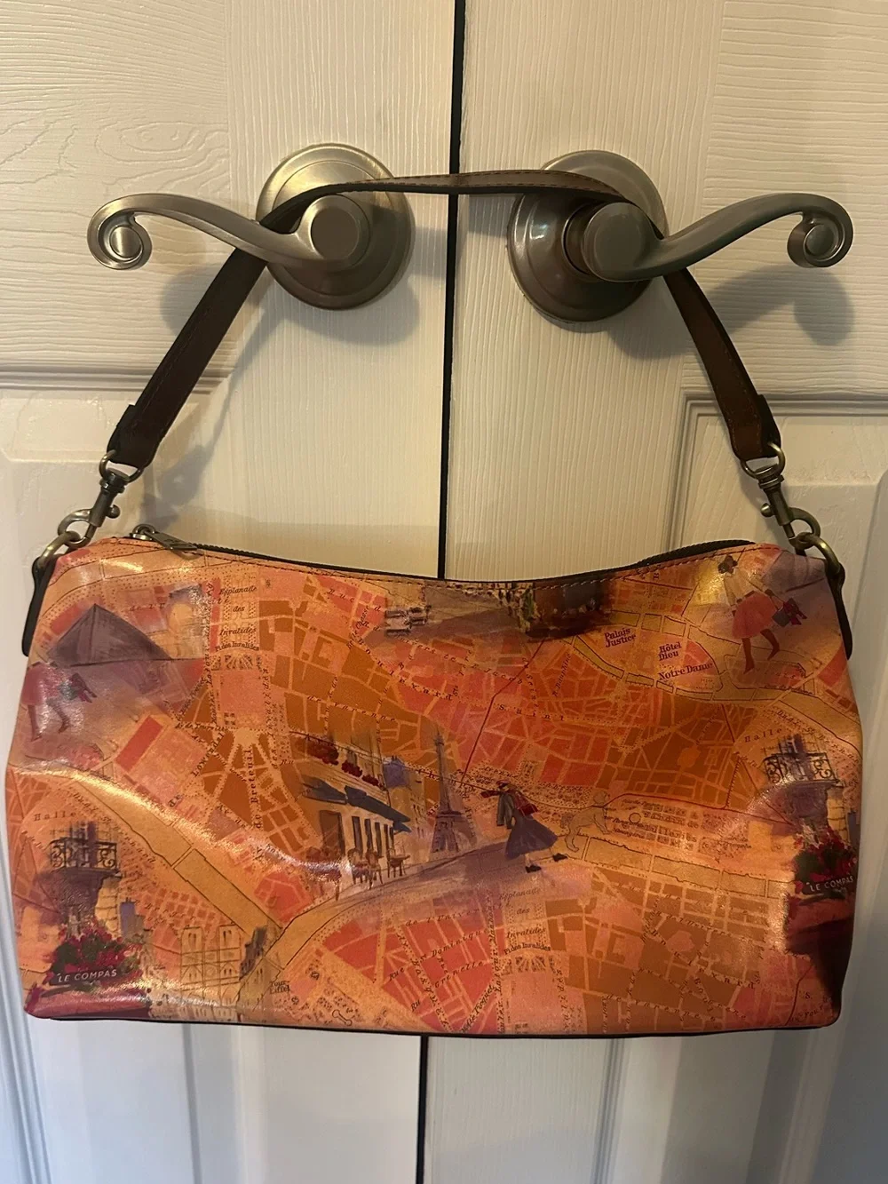 Patricia Nash Maura Paris Map Leather Crossbody Handbag Purse